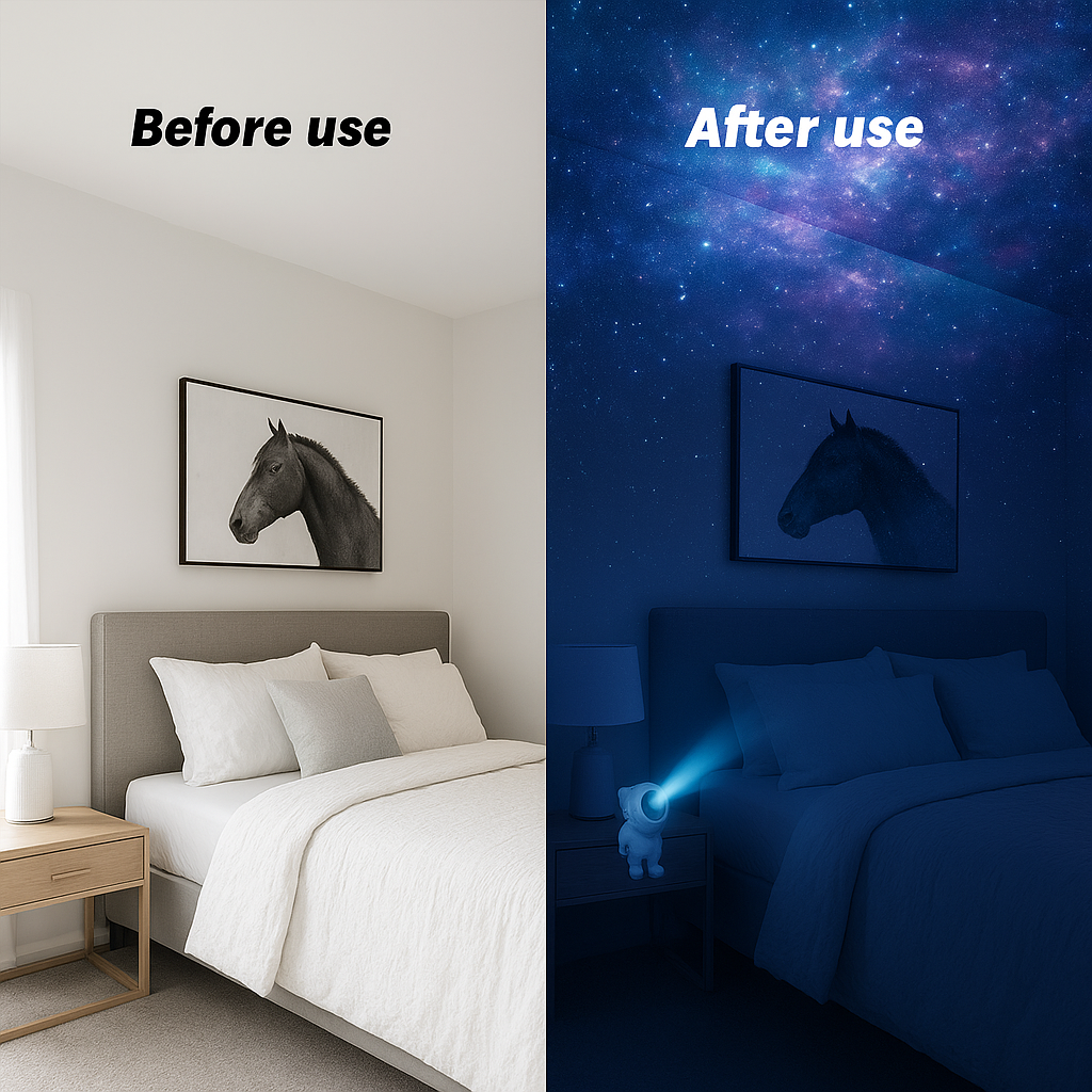 Astronaut Galaxy Projector Night Light – 360° Rotating Nebula Star Projector with Remote Control, Timer & Adjustable Head.