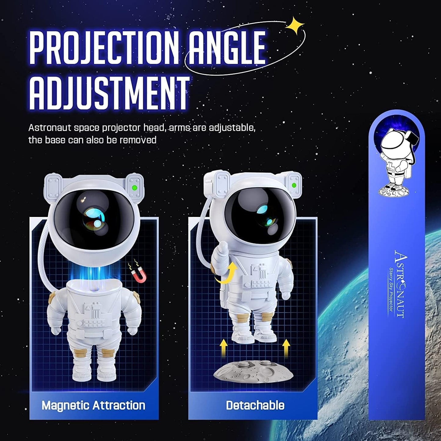 Astronaut Galaxy Projector Night Light – 360° Rotating Nebula Star Projector with Remote Control, Timer & Adjustable Head.