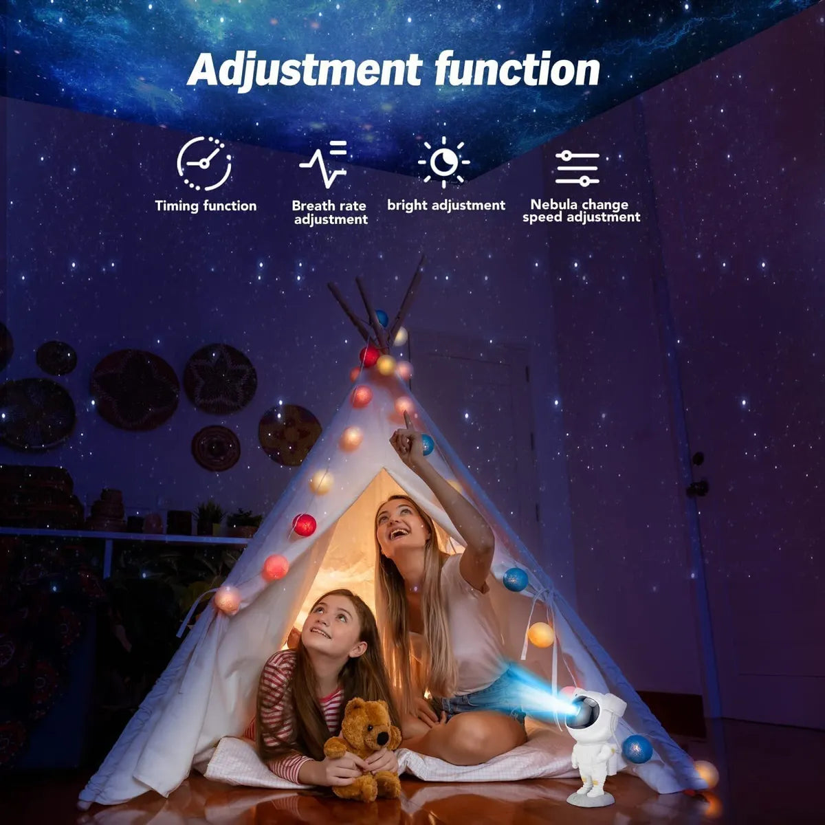 Astronaut Galaxy Projector Night Light – 360° Rotating Nebula Star Projector with Remote Control, Timer & Adjustable Head.