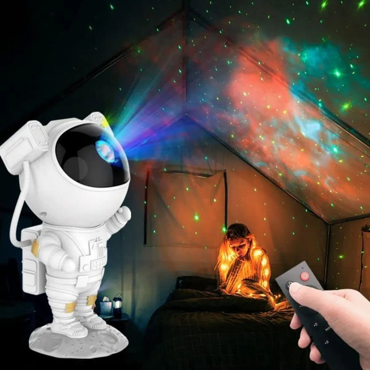 Astronaut Galaxy Projector Night Light – 360° Rotating Nebula Star Projector with Remote Control, Timer & Adjustable Head.